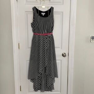 Elle Black & White Striped Hi-Low Dress Size L #167